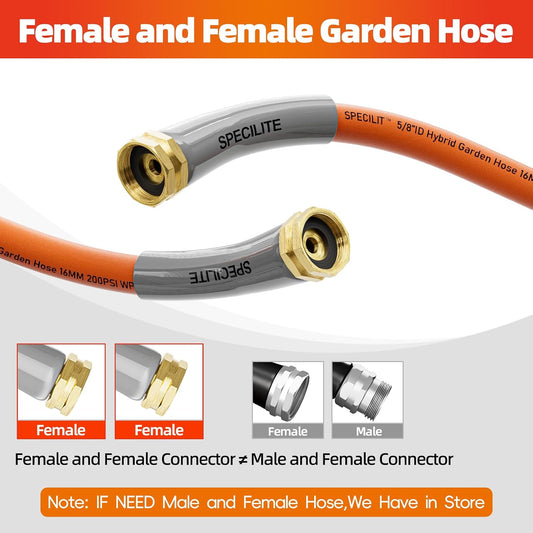 Short Garden Water Hose 10ft x3/4" Dual Female Connector for Reel