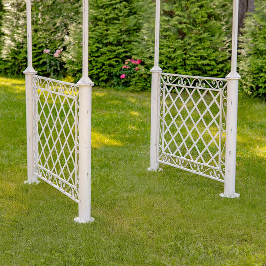 9.5ft T Iron Garden Arch with Embellished Trellis London 1820" (Antique White)