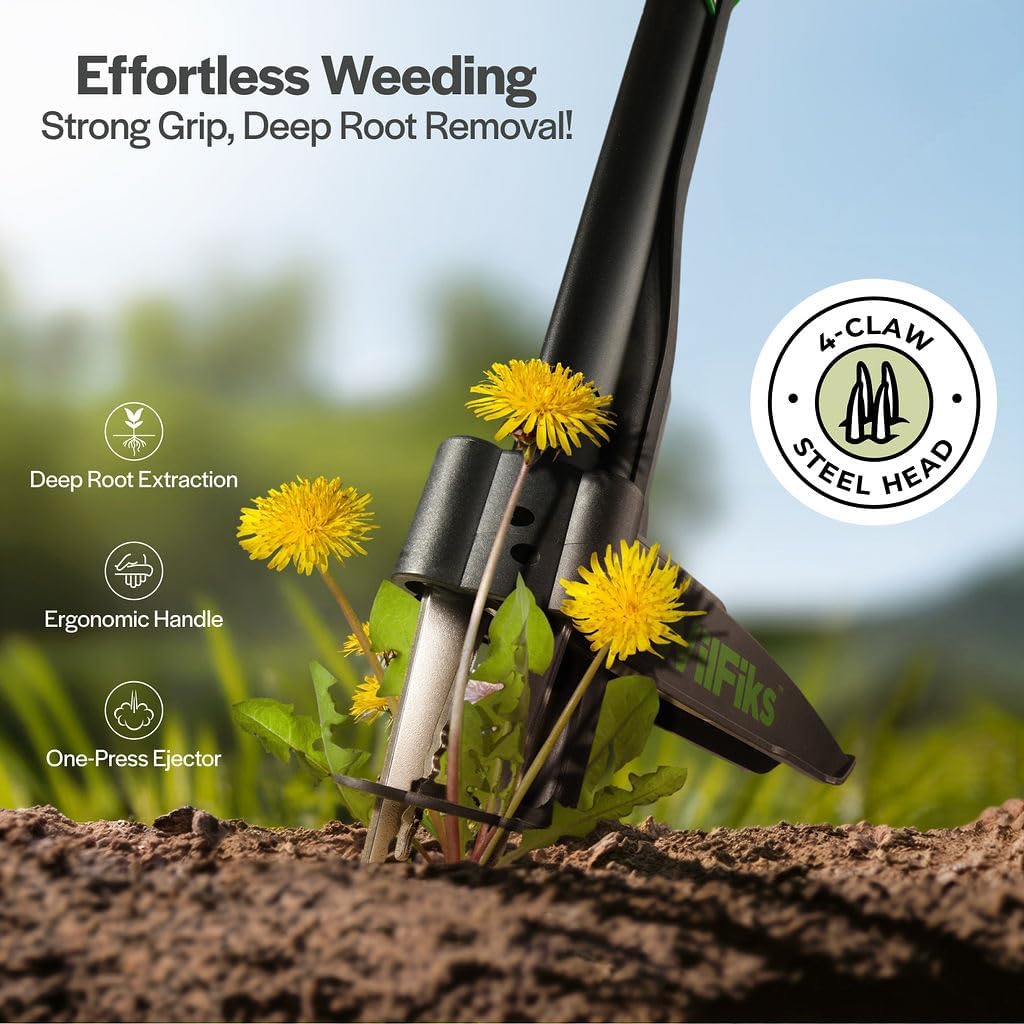 Weed Puller Tool with Long Adjustable Handle (36", 40", & 45"), Quick-Release Weed Ejector Mechanism, Lightweight Aluminum Stand-Up Heavy Duty Weed Remover, 4-Claw Head & Foot Pedal for Easy Weeding