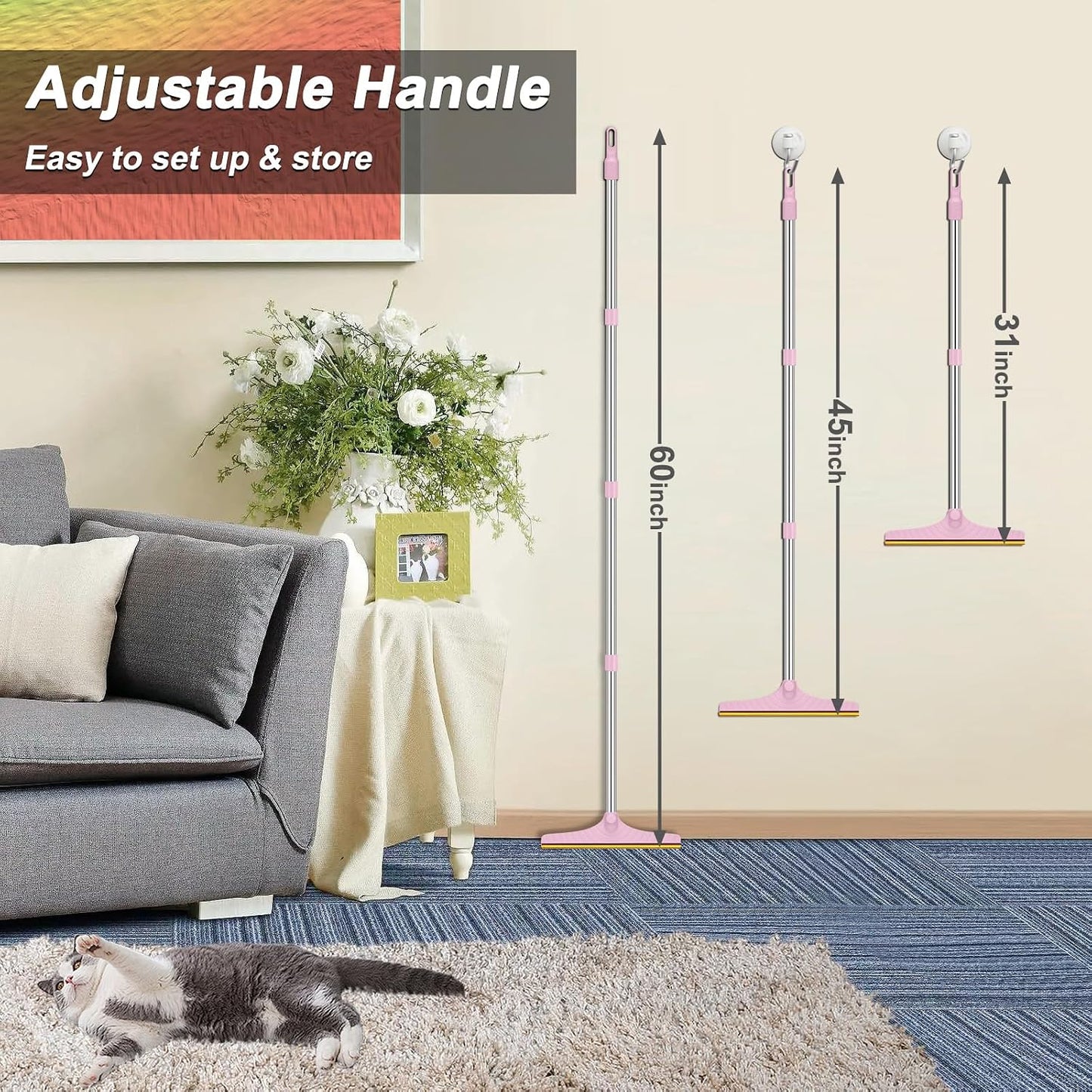 Carpet Rake for Pet Hair Removal, Reusable Carpet Scraper Broom
