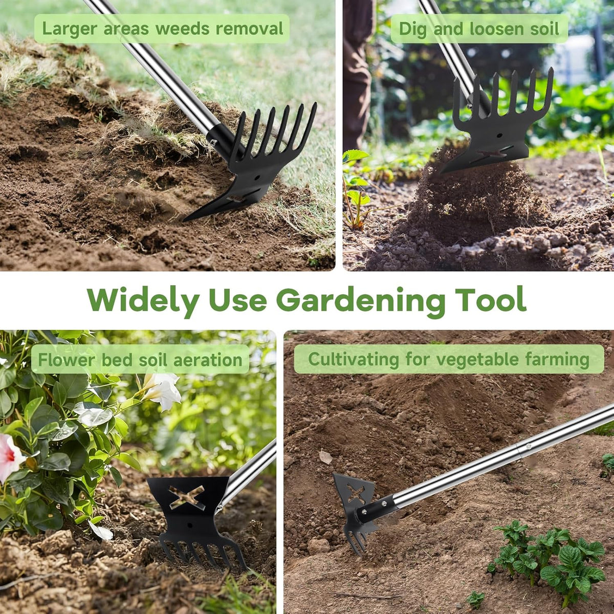 Garden Hoe and Cultivator, 56" Long Handle Weed Puller Tool