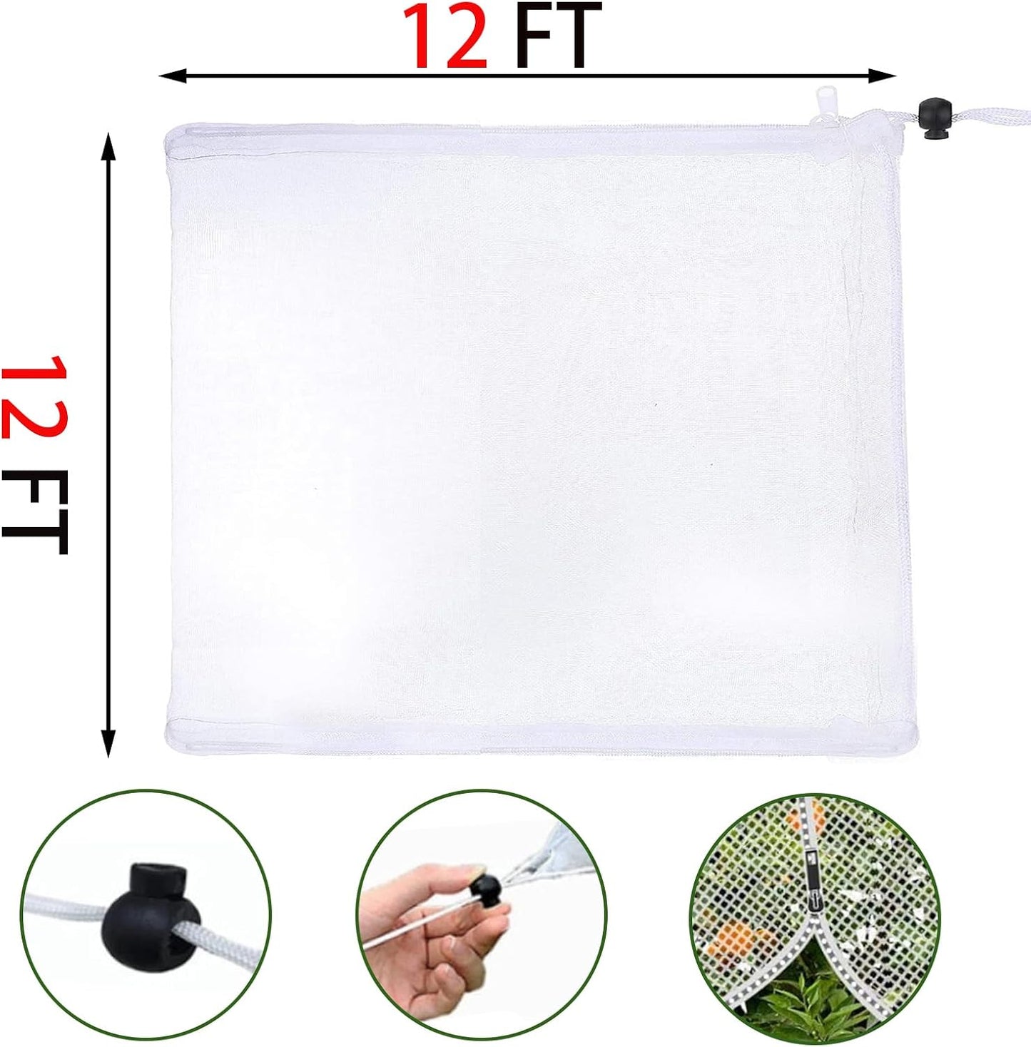12'x12' Large Fruit Tree Netting with Zipper - Protects Fruit from Squirrels, Birds & Pests, Heavy-Duty Tree Covers for Fruit Trees (White)