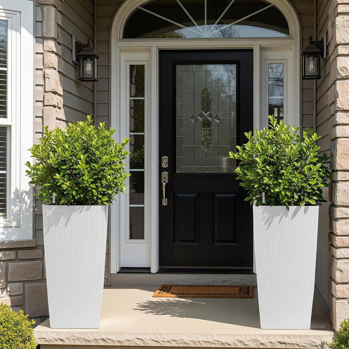 30" Tall Large Planter with Self-Watering System, Indoor Outdoor Flower Pot with Drainage Holes, Inner Tray and Water Level Indicator, Spacious Plant Pot for Garden Patio Porch Backyard, Brown