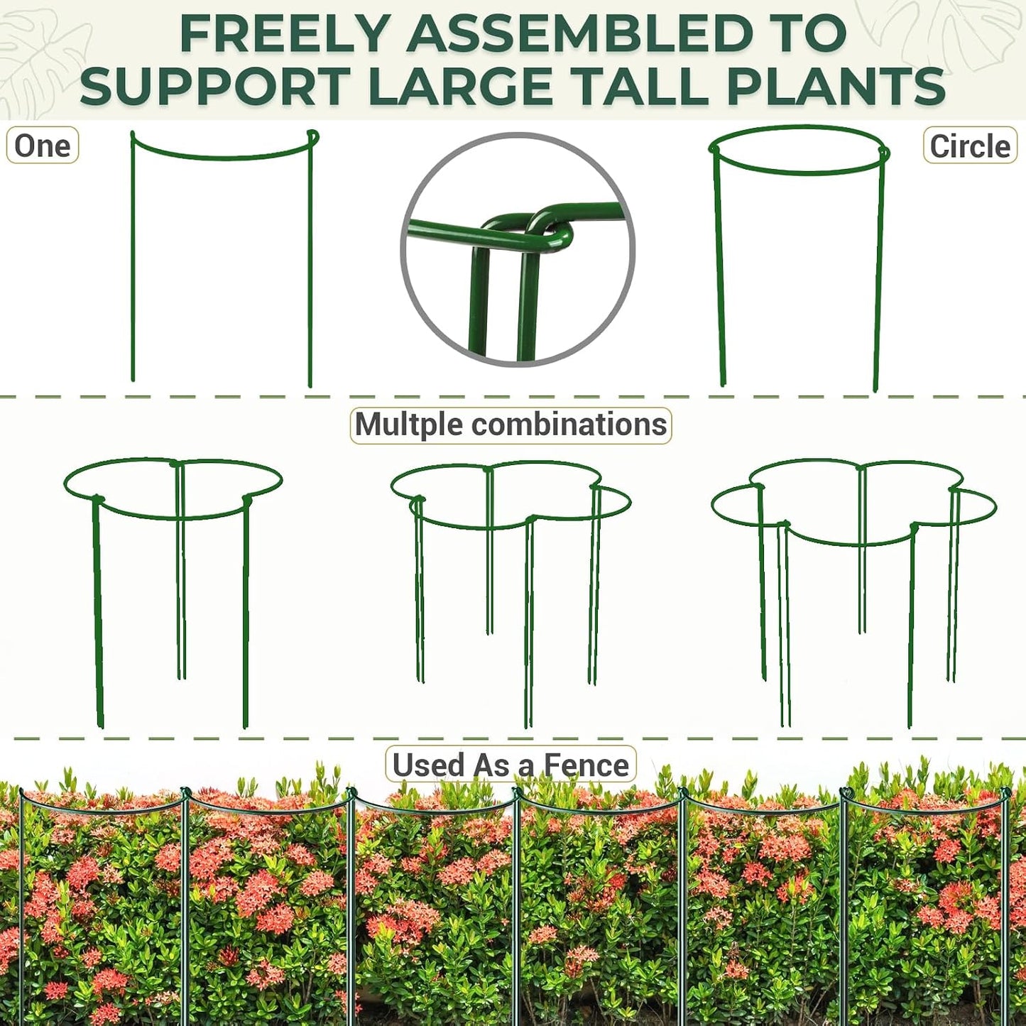 Plant Support, 8PCS Peony Cages and Supports, Plant Stakes for Indoor Plants, Outdoor Plants, Metal Garden Stakes, Plant Holders, Tomato Monstera Hydrangea Support Cage, 10" W x 15.8" H
