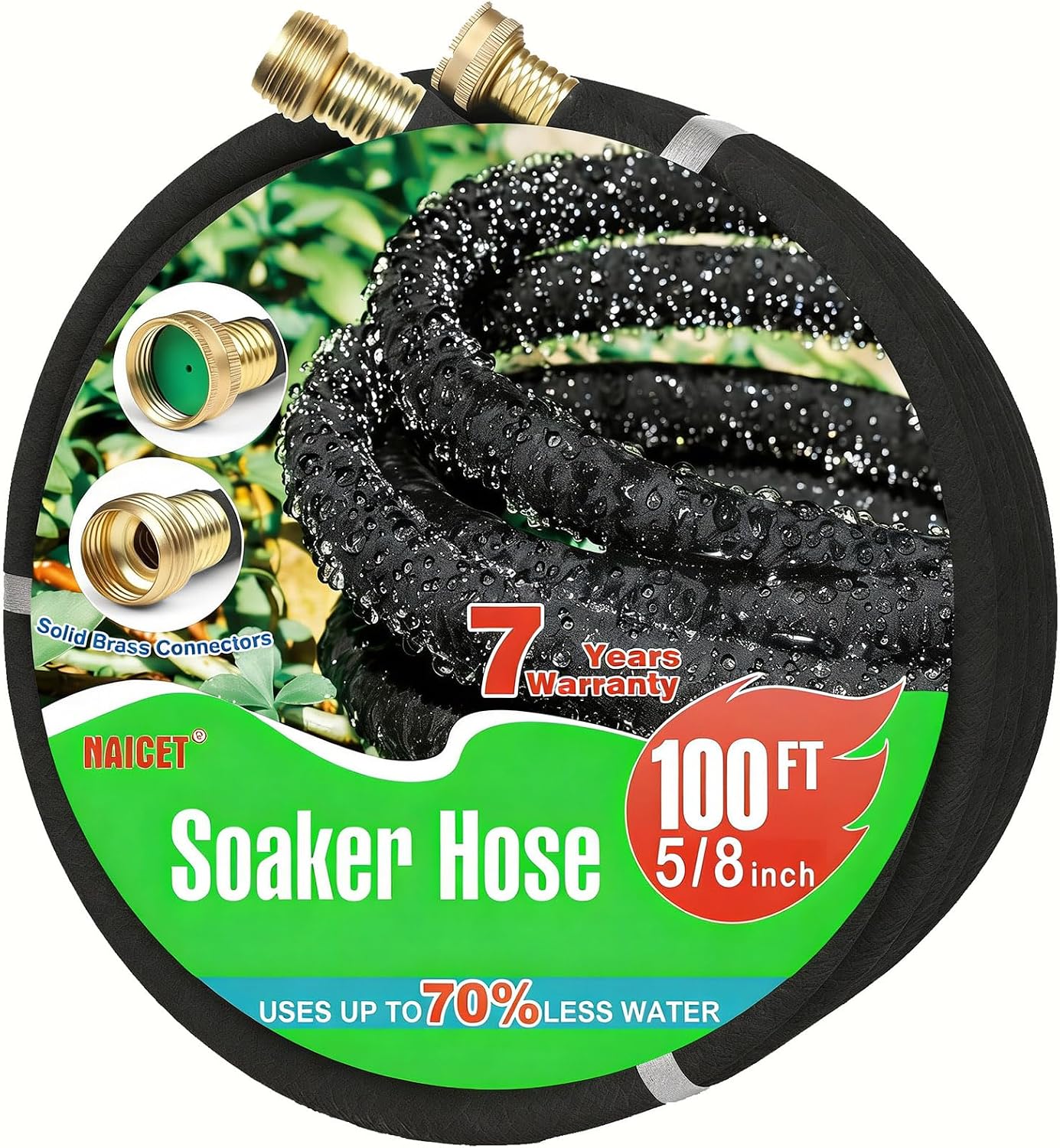5/8" 25FT Round Soaker Hose for Garden Lawn Vegetable Tree Watering