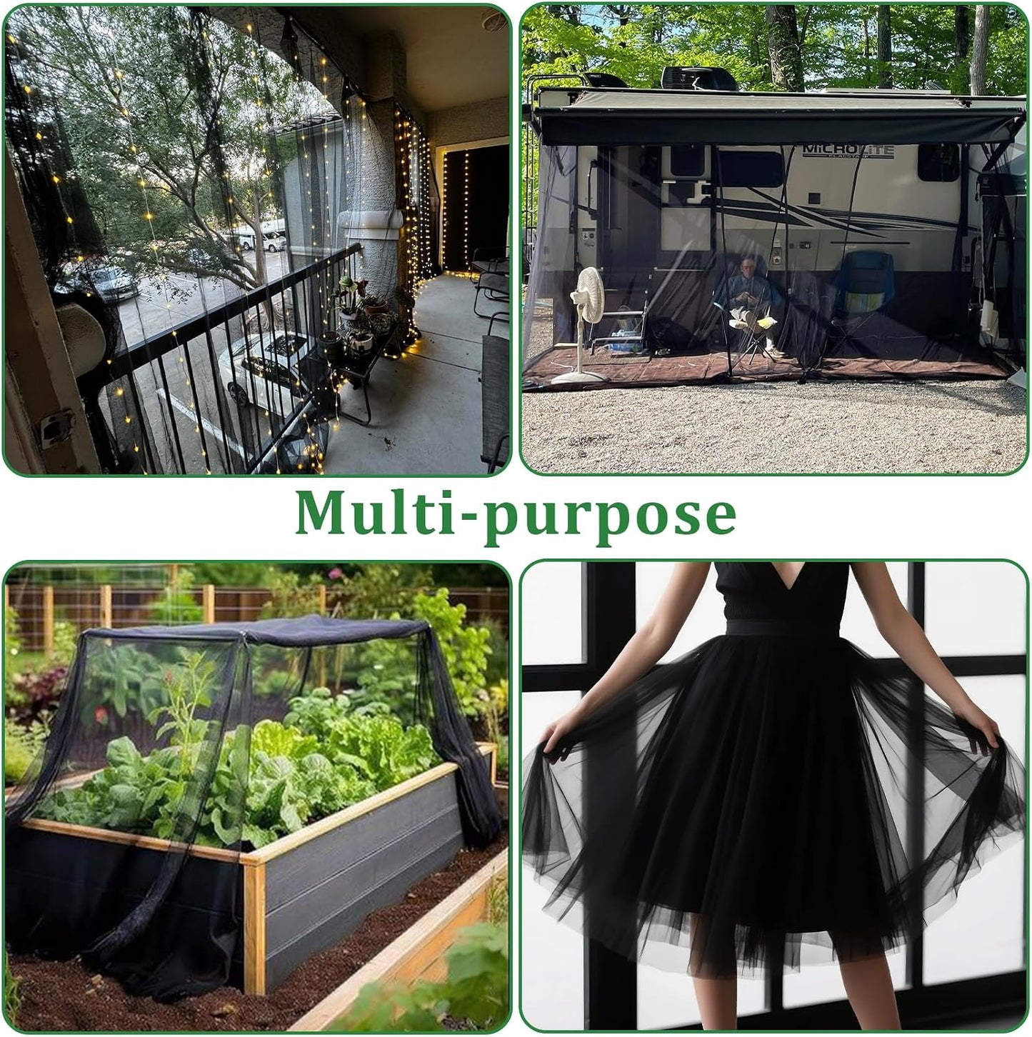 2PCS Mosquito Netting for Patio,10 x 16.5 Ft Garden Mesh Netting,Fly Insect Bird Net Barrier for Protect Vegetables Plants,Mosquito Mesh Screen for Outdoor Patios Apartment Balcony (White)