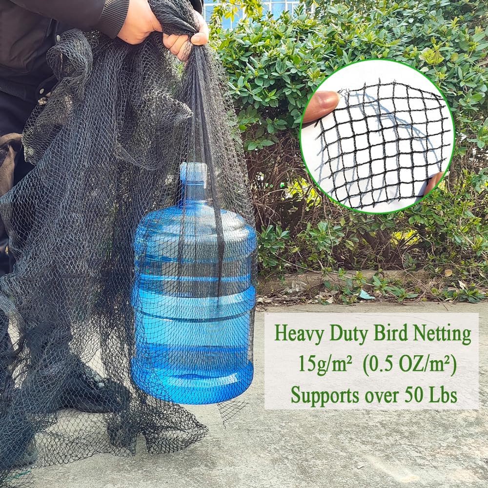 15x15 FT Bird Netting, 1/2" Mesh, Heavy Duty Garden Netting