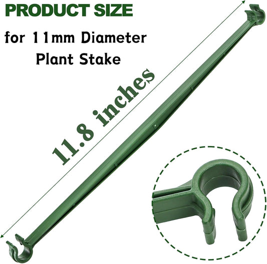 100 Pcs Plant Stake Arms for Tomato Cage, 11.8” Expandable Plant Supports Trellis Connector with 2 Buckles for 11mm Diameter Plant Stake, for Climbing Plants, Tomato, Vegetable, Indoor&Outdoor