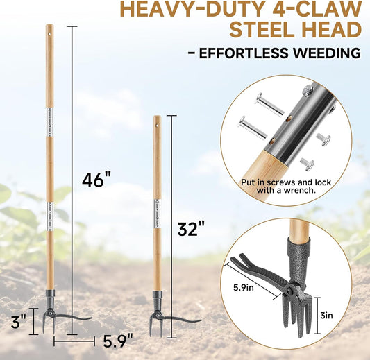 Heavy Duty Stand Up Weed Puller Tool - 46" Long Handle & 4-Claw Steel Head, Easily Remove Weeds Without Bending or Kneeling, Ergonomic Garden Weeding Tool for Seniors, Dandelion Remover