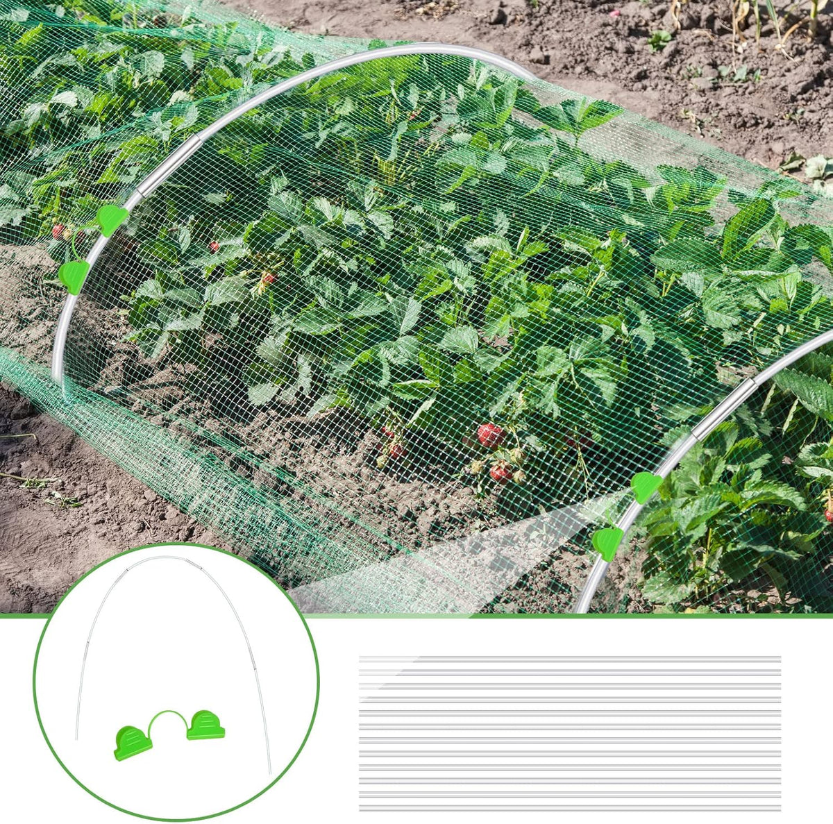 150 Pcs Greenhouse Hoops Garden Hoops for Raised Beds Row Cover Hoops 17 Inch Fiberglass Rod Grow Tunnel Support Frame with 120 Pcs Connectors 90 Pcs Gardening Clamps 4 Pairs Gardening Gloves