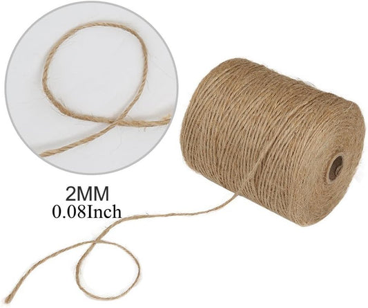 Natural Jute Twine, 984 Feet 2mm Garden Twine, Brown Jute String for Arts and Crafts, Gardening, Gift Wrapping, Bundling, Recycling