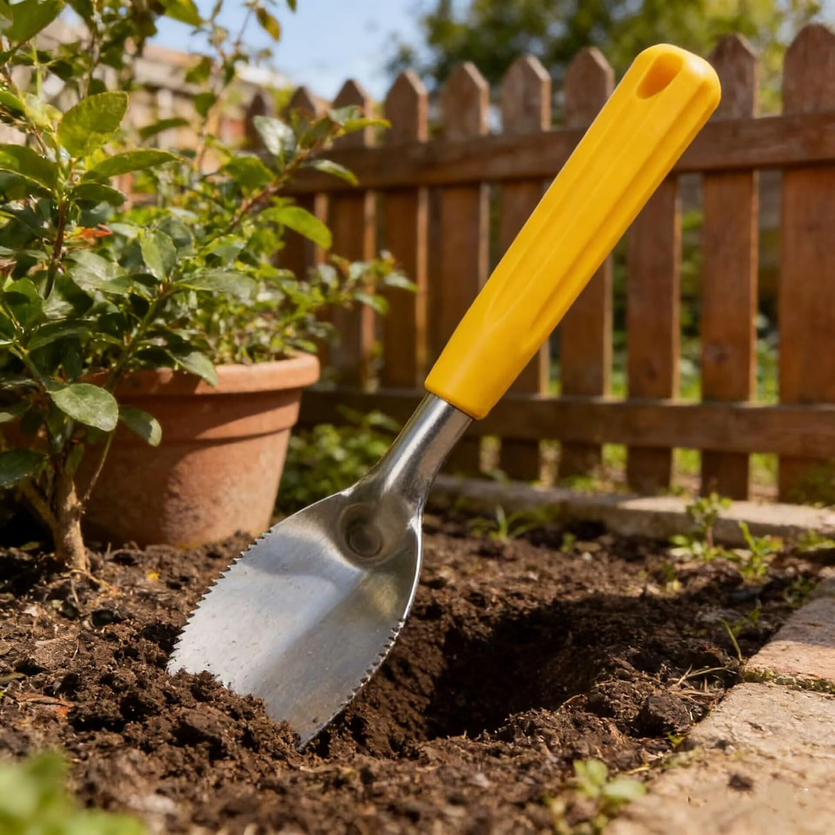 9" Small Weeding Trowel with Serrated Edge, Stainless Steel Digging Trowel Garden Shovel with Good Grip Handle for Digging, Planting, and Loosening Soil Potted Plants
