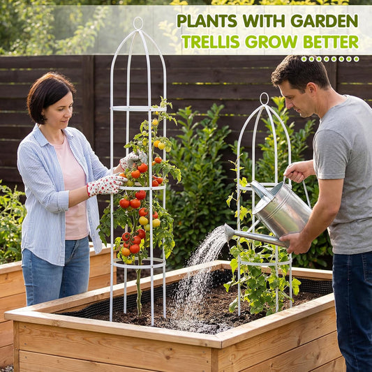 3 Pack 6ft Metal Garden Obelisk Trellis for Climbing Plants Outdoor Heavy Duty Metal Plant Flower Round Obelisk Garden Trellis for Climbing Vines and Flower Stands(White)