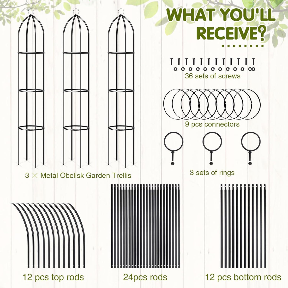 3 Pack 6ft Metal Garden Obelisk Trellis for Climbing Plants Outdoor Heavy Duty Metal Plant Flower Round Obelisk Garden Trellis for Climbing Vines and Flower Stands(White)
