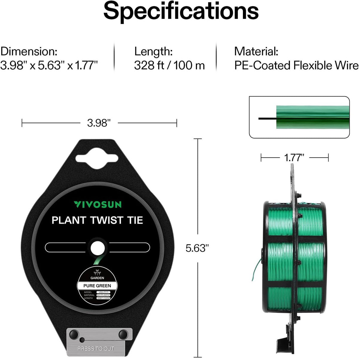 Twist Ties, 164 ft (50m) PE-Coated Green Plant Ties with Cutter, Reusable & Flexible Tomate Ties for Plant Support, Indoor Outdoor Gardening, Cable Management, Home Office Organization