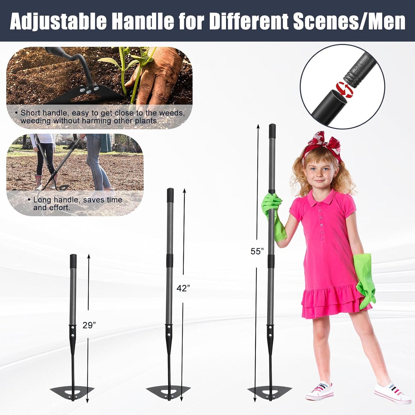 70 Inch Garden Hoe, Heavy Duty Metal Weeding Hoe Tool for Standing, Loosening Soil, Digging, Planting & Ridging - Ergonomic Gardening Hand Tools for Women Men Seniors