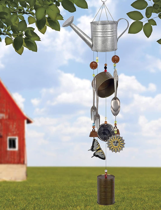 Watering Can Metal Wind Chime, Galvanized, 35-Inch Long