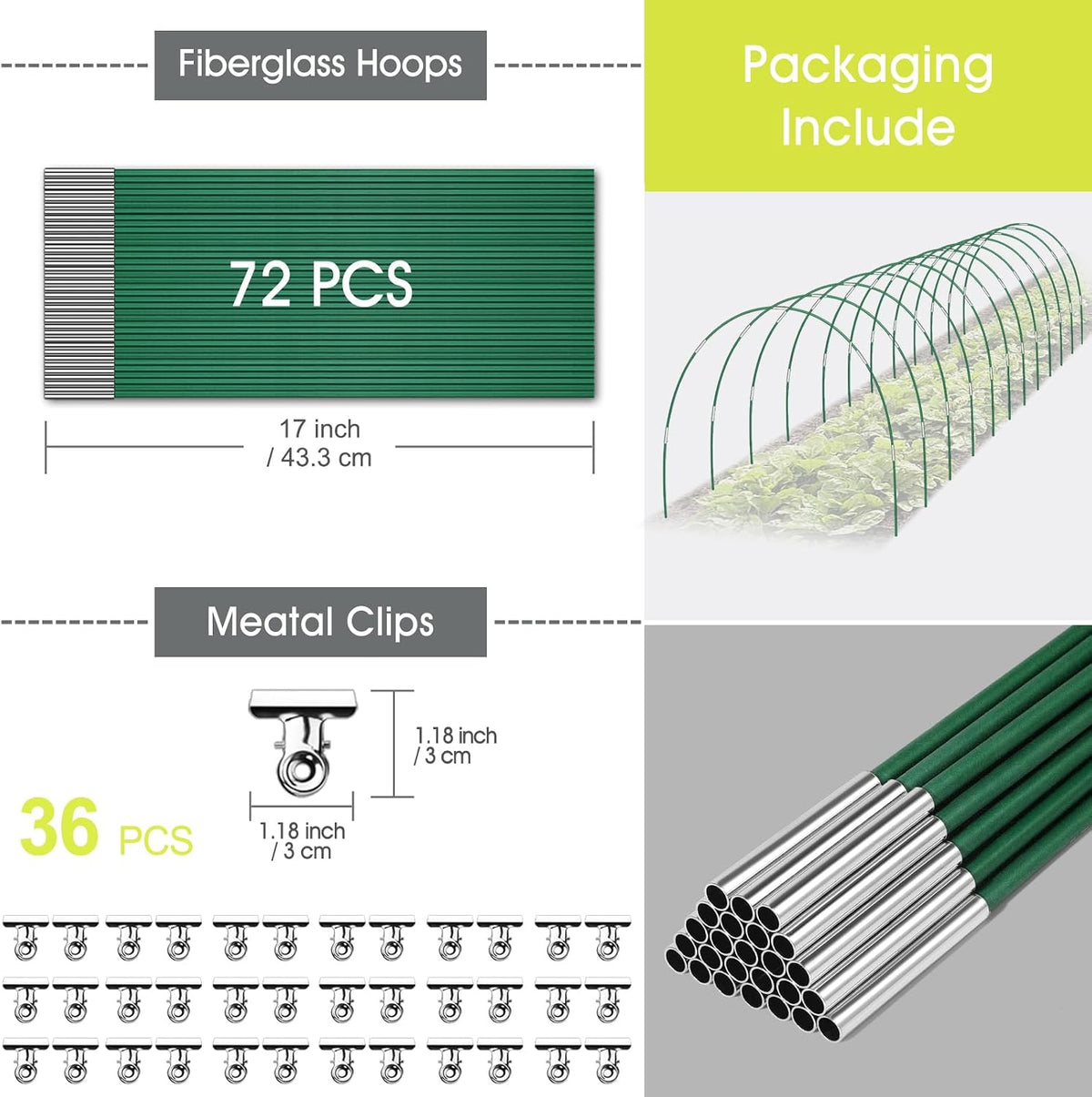 60 PCS Garden Hoops for Raised Beds, Greenhouse Hoops for Row Cover
