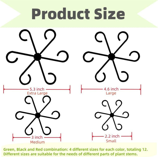 12 PCS Plant Stem Support, Plant Stakes for indoor Plants Plant Clips for Climbing Plants, Plastic Monstera Plant Support Accessories for Potted indoor Plant in Various Growth Stage(4 Sizes, 3 Colors)