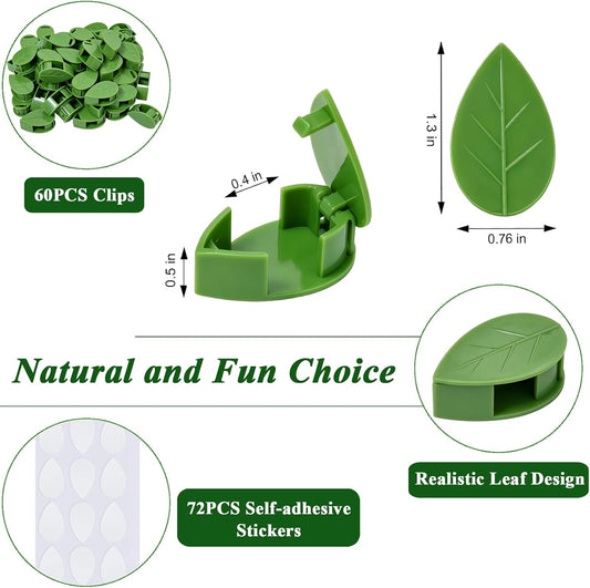 60PCS Plant Wall Clips with Self Adhesive Stickers - Leaf Shaped Vine Clips for Climbing Plants, Invisible Plant Support for Pothos Ivy Creeper, Indoor Outdoor