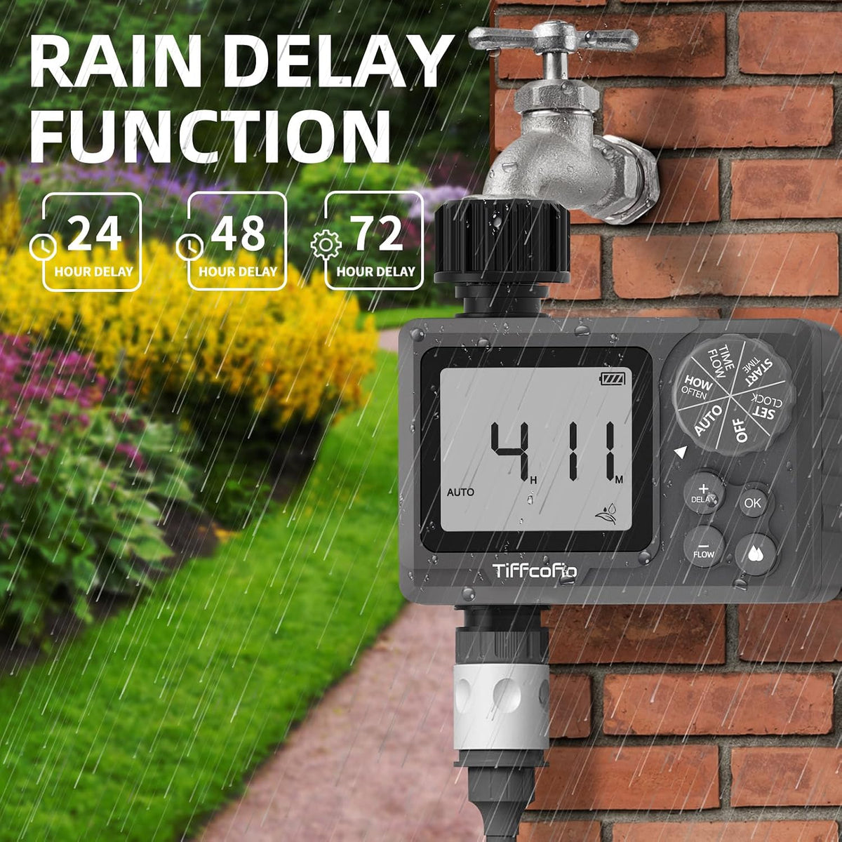 Sprinkler Timer Outdoor, Digital Programmable for Garden Hose, Irrigrtion Timer with Rain Delay and Manual Mode (Water Volume Control, 1 Pack)