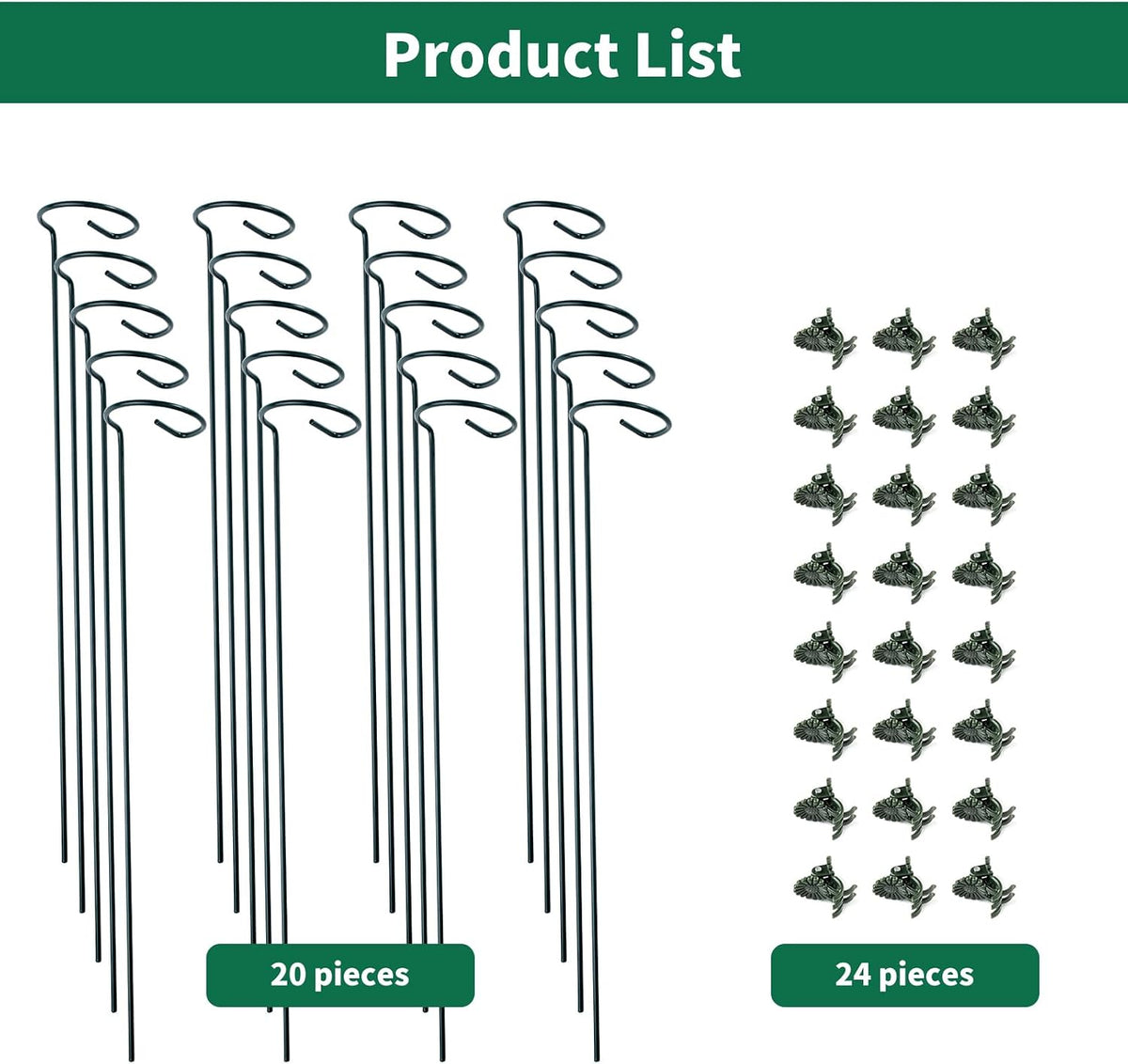 12 Pack Plant Support Stakes with 24 Pcs Plant Clips, Garden Single Stem Support Stake, Plant Cage Support Ring for Indoor Outdoor Flowers Rose Amaryllis Tomatoes Peony Lily Orchid (16 Inch)