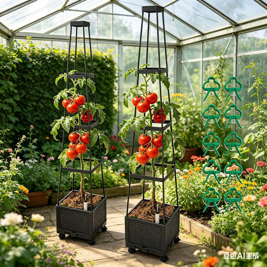 Movable Raised Garden Bed Tomato Planter Box with Trellis and Universal Wheel Self-Watering Garden Beds Outdoor for Vegetables 2-Pack