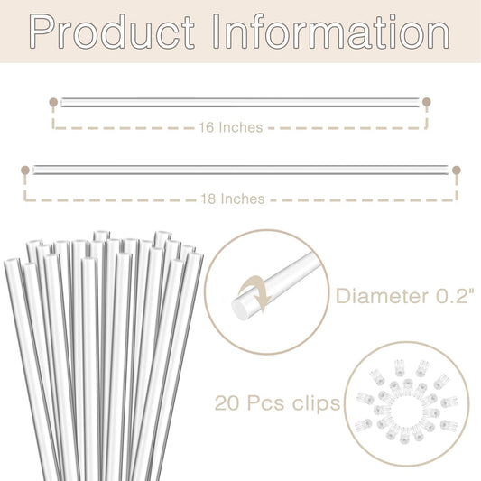 18IN Plant Stakes, Plant Sticks 20PCS Acrylic Clear Plant Support Stakes