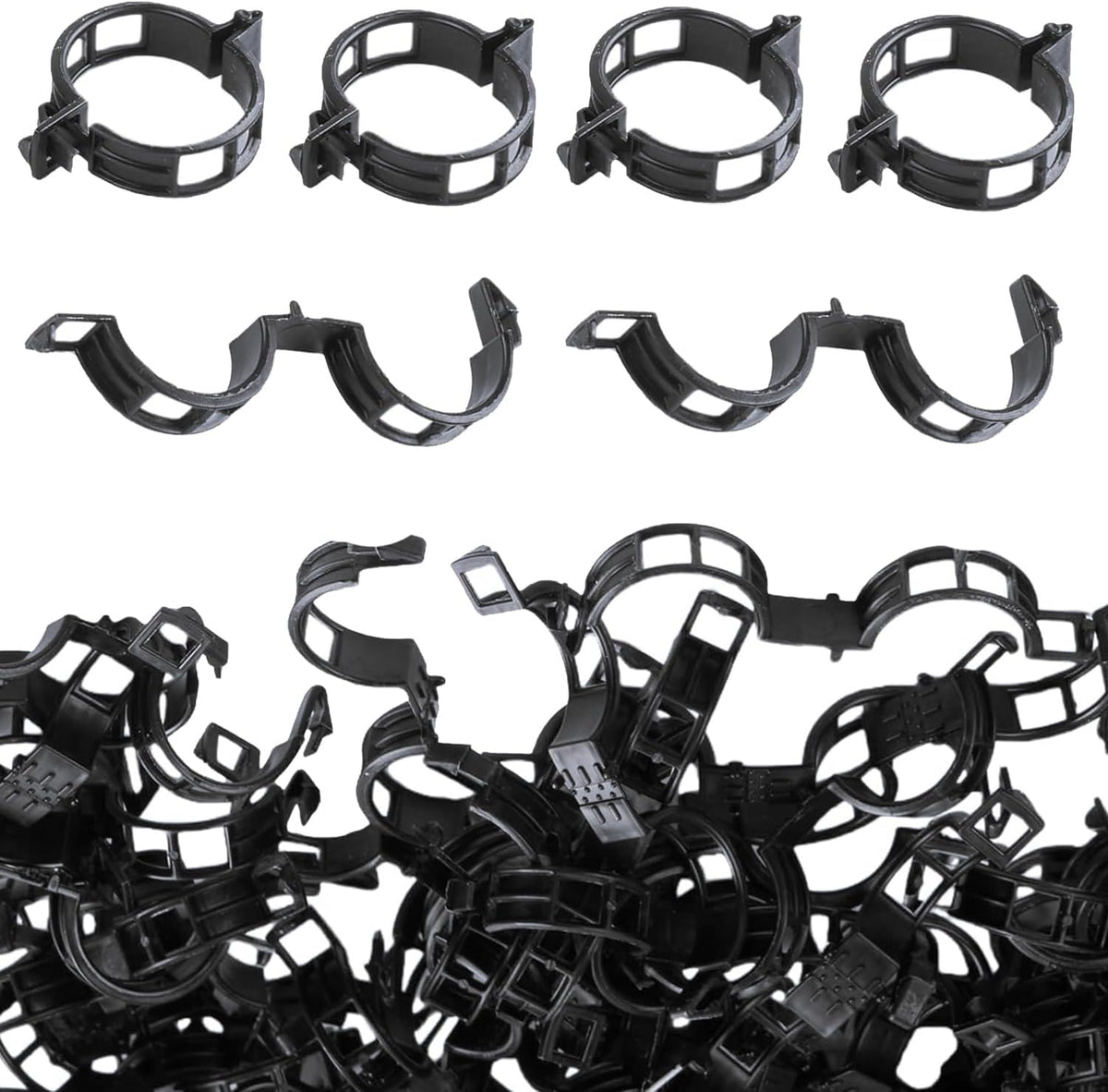 100pcs Black Plant Support Clips - Tomato Clips for String Trellis, Grape Vine Clips for Garden Netting Climbing Plants, Secured Plastic Plant Clip for Fixing Stem and Vine (100, Black)