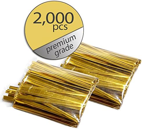 Gold Twist Ties - Metallic Twist Ties - Premium Grade - Bulk Value Pack 3" (2000)