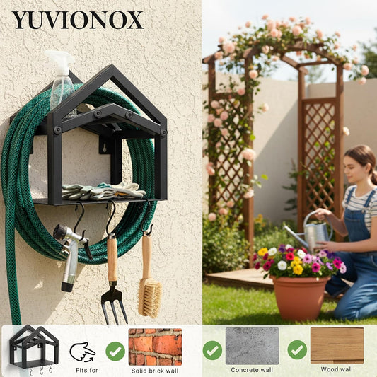 Stainless Steel Garden Hose Holder Wall Mount, Up to 100 ft Hose