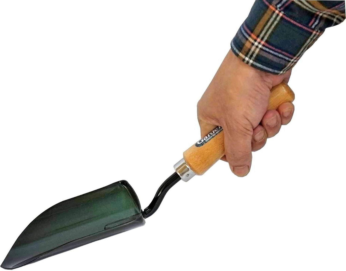 Soil Scoop Garden Tool, Large Loose Soil Scooper Tool for Transplanting and Gardening, Heavy Duty Japanese Steel Balde, Wood Handle, Made in Japan