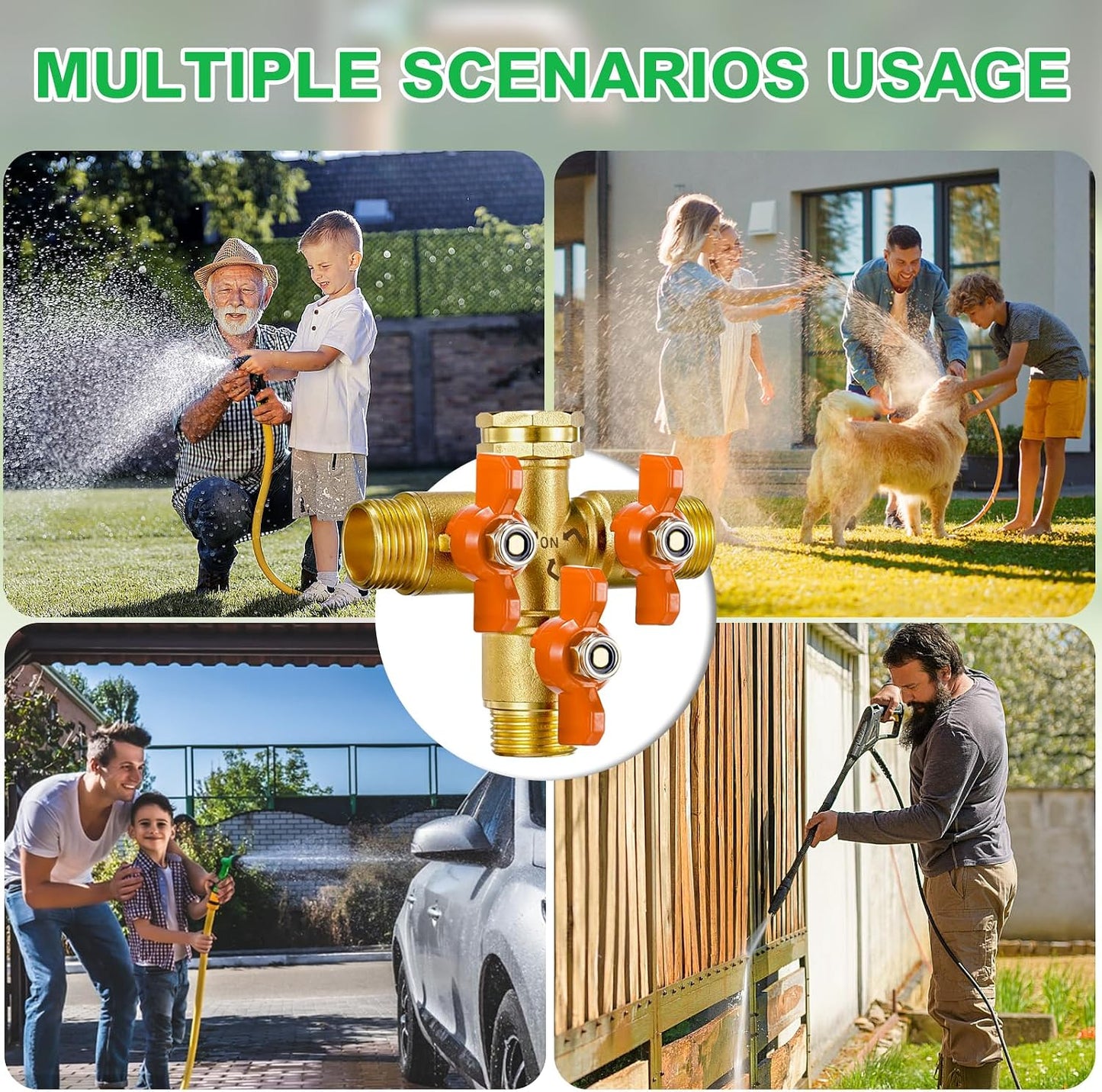 Garden Hose Splitter 2026 Upgrade Full Flow Garden Hose Splitter Heavy Duty Outdoor Faucet Splitter Brass Rust and Freeze Resistant Hose Adapter,with Shutoff Valves,3/4" GHT Thread