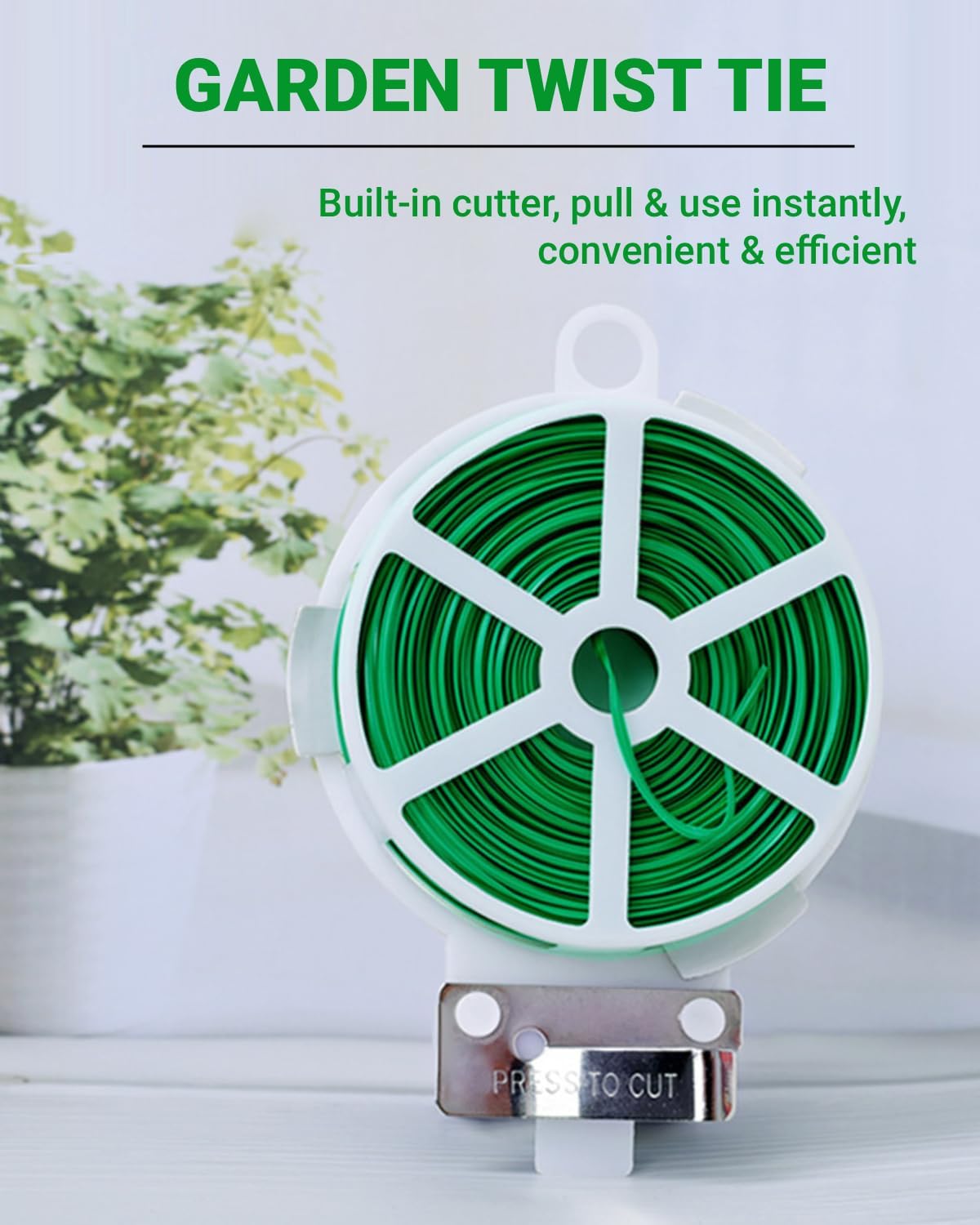 328ft (100m) Garden Twist Ties with Built-in Cutter, Green Soft Plant Ties for Support Climbing Vines & Flowers, Reusable Coated Wire for Home Office Cable Management & Organization (1, Green)