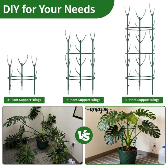30Pcs Stackable Plant Support Stakes, Plant Stakes for Monstera Plant Stem Supports for Indoor Plants, Includes Garden Wire, Ties & Cutter for Pothos, Money Plant, Vines, Outdoors