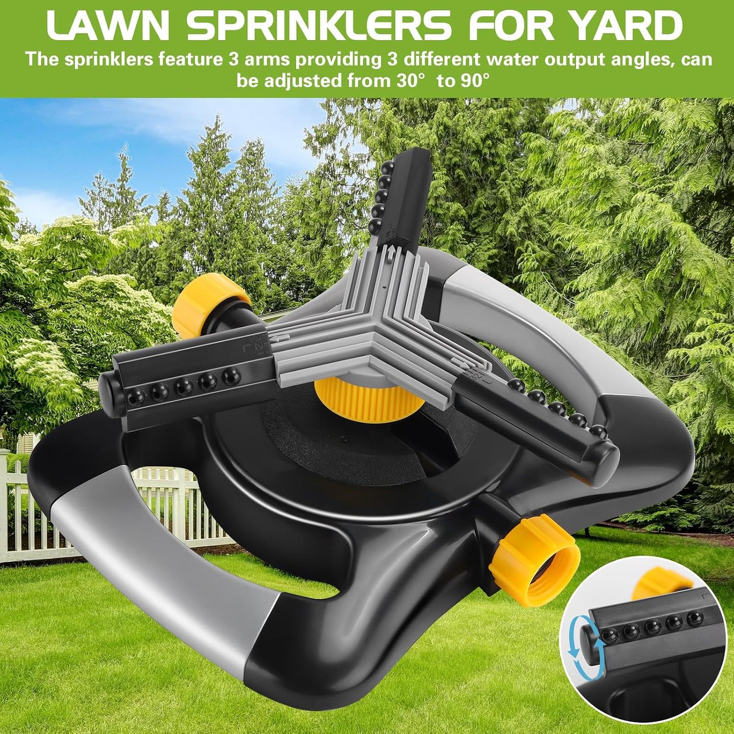 2 Pcs Lawn Sprinkler Oscillating Automatic 360 Degree Rotating Water Sprinkler Adjustable Large Area Coverage Traveling Sprinklers for Yard Irrigation System for 3/4" Garden Hose, 1095 Sq.ft