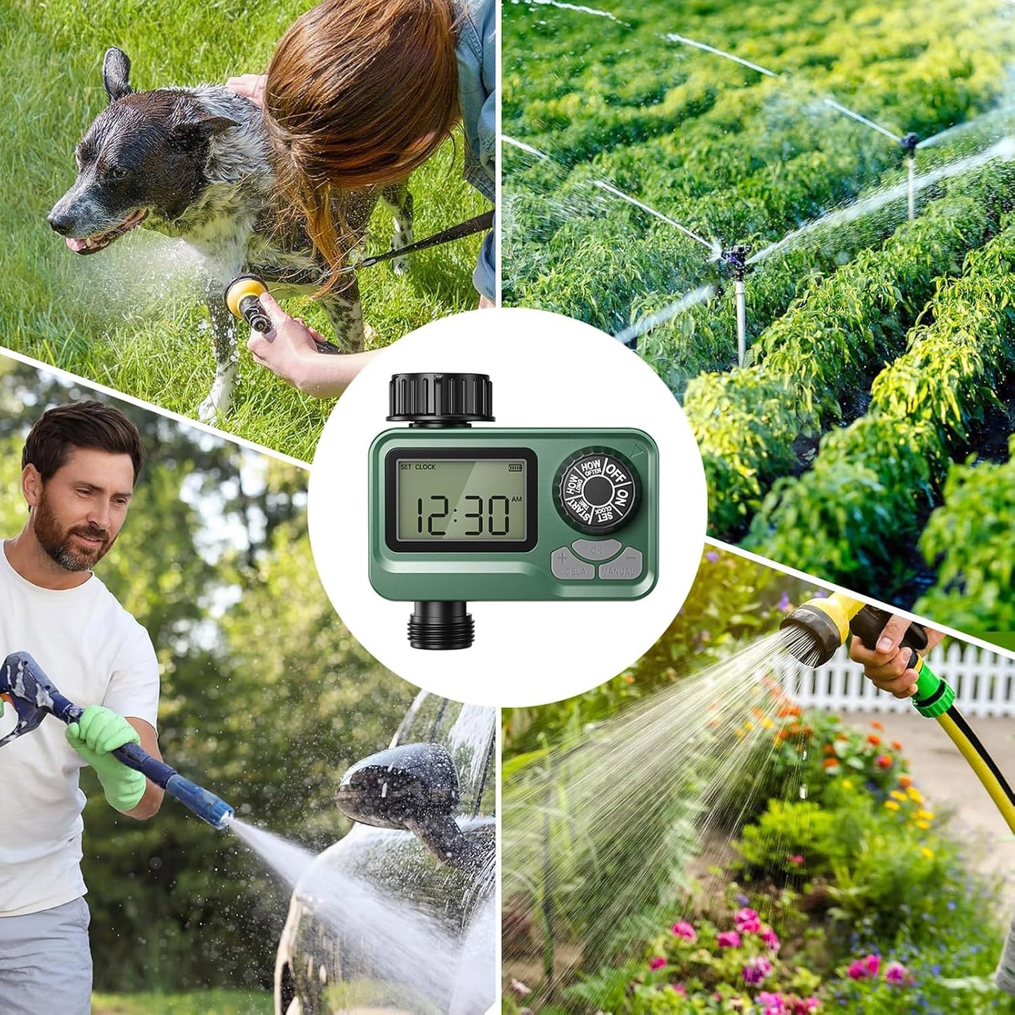 Outdoor Water Timer for Lawn, 2 Zone Programmable Sprinkler Timer