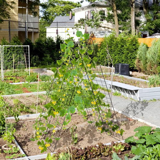 46 x 34 Inch Cucumber Trellis for Garden, 4 PCS Foldable A-Shape Plant Support W/18 Clips, 8 Ground Stakes, 4 Spiral Connectors, 12 Cable Tie, Twist Tie, Garden Trellis for Climbing Plants