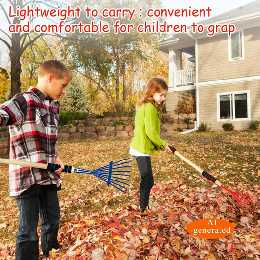 2 Pack Kids Rakes for Leaves, 28" Small Rakes, Metal Head & Wooden Handle