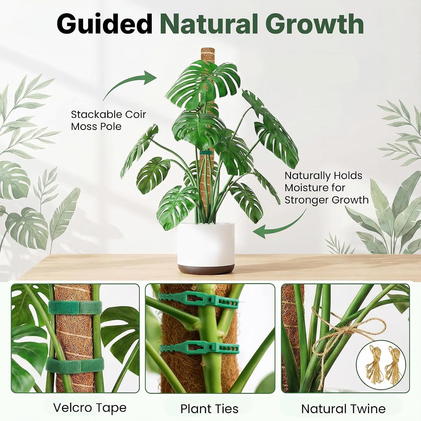 4 Pack 16" Moss Pole Monstera Plant Support - Stackable up to 48"