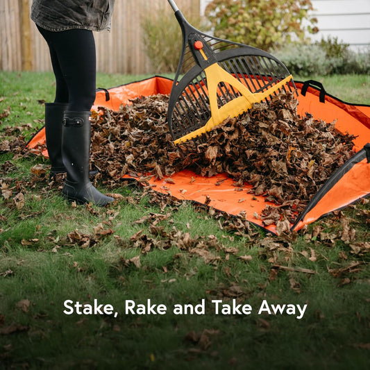 4' x 6' Sport Leaf Tarp - 24 sq ft Yard Cleanup Tarp with 6 Handles & Ground Stakes for Raking, Garden Debris & Yard Waste Removal, Wind Proof