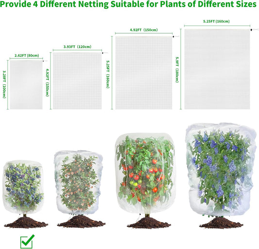 Garden Mesh Netting with Drawstring,Plants Cover Protection from Anti Birds,Bugs,Cicadas,and Insects-Pest Barrier Bag for Blueberry Bushes,Citrus,Tomatoes,Vegetables,Fruit Tree and Orange