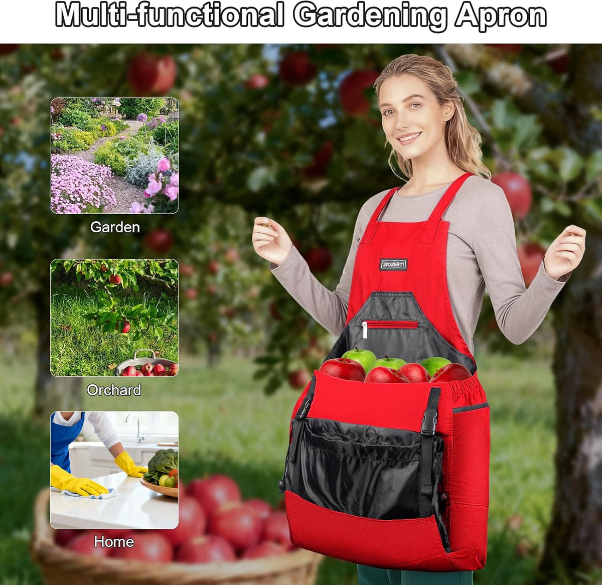 Garden Apron,Harvest Aprons with Drawstring Bag and Pockets for Women and Men,Canvas Fruit Picking Apron