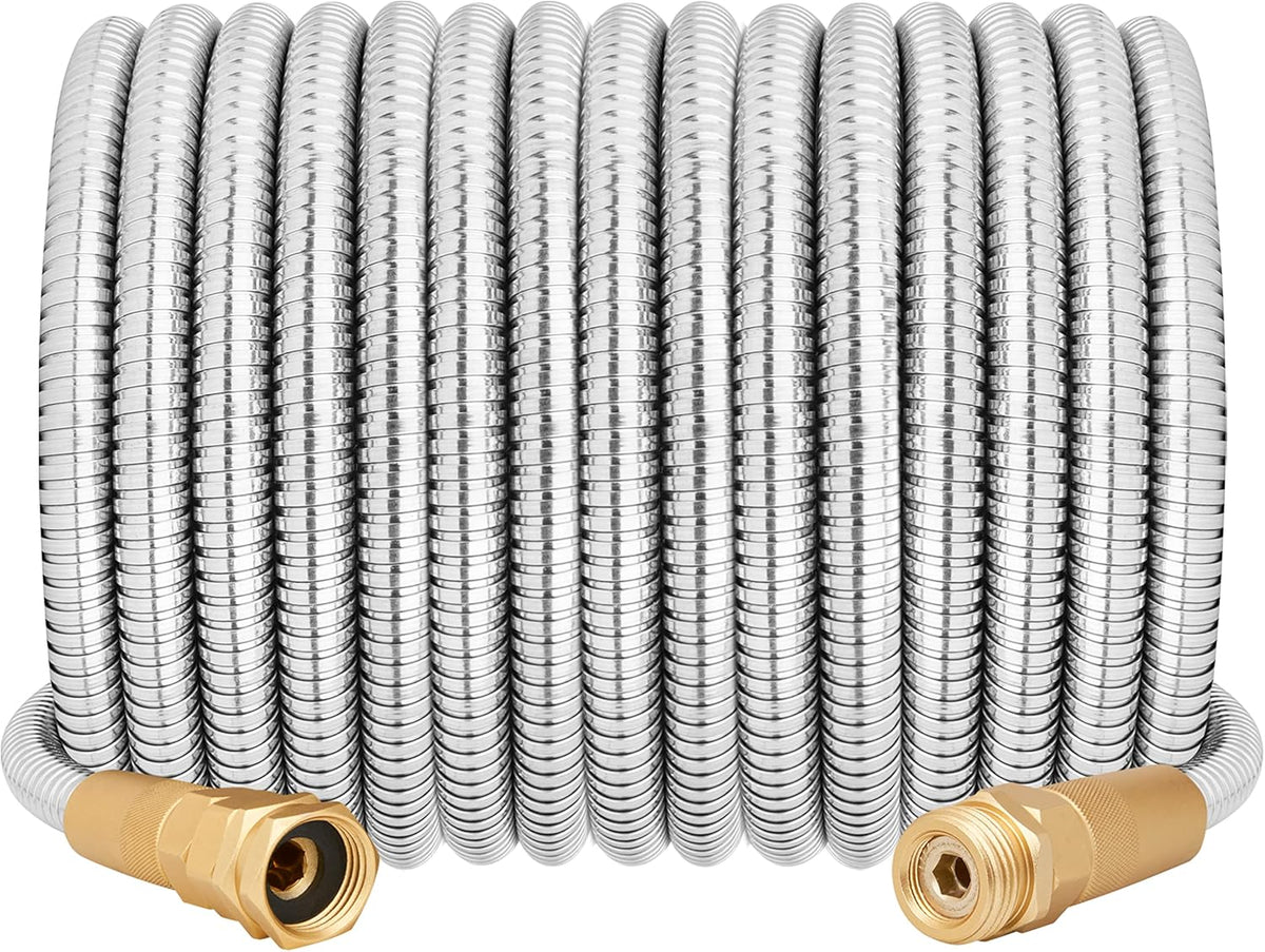 Garden Hose - Short Water Leader Metal Hose 3 FT with Female to Male Fitting, Flexible, Heavy Duty Hose Extension for Outdoor Hose Reel、Dehumidifier、RV、304 Stainless Steel
