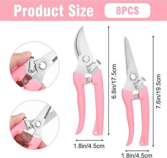 8 Pcs Garden Shears Pruning Scissors Clippers Sharp Hand Pruners for Gardening Tools Cutting Flowers Trimming Plants Bonsai Fruits Picking, 4 Bypass Blade and 4 Straight Blade