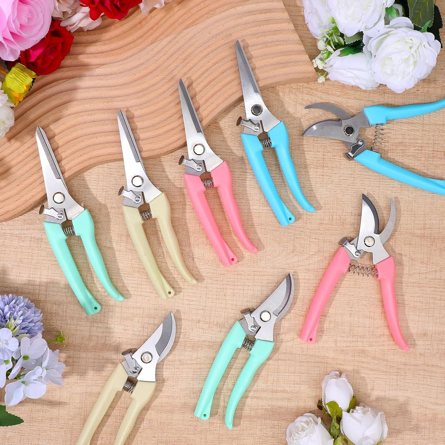 8 Pcs Garden Shears Pruning Scissors Clippers Sharp Hand Pruners for Gardening Tools Cutting Flowers Trimming Plants Bonsai Fruits Picking, 4 Bypass Blade and 4 Straight Blade