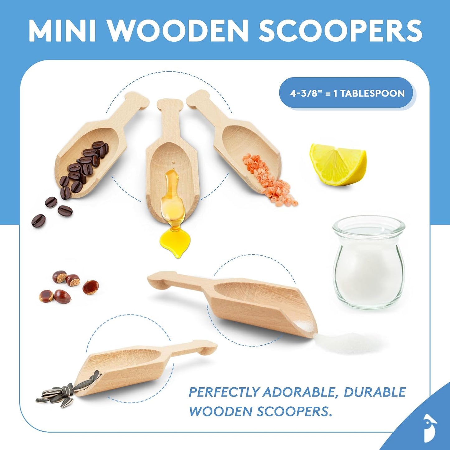 1/2 Cup Ice Scoop for Freezer Ice Machine Bucket, Wooden Pet Cat Dog Food Measuring Scoop, Half Cup Feed Soil Garden Scoopers, Candy Scoops for Candy Buffet Canisters & Jars, Pack of 3