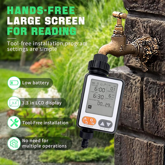 Programmable Water Timer for Garden Hose,10 Independent Watering Programs,Large LCD Display, Digital Sprinkler Timer with Rain Delay, Suitable for lawns, courtyards,and vegetable gardens