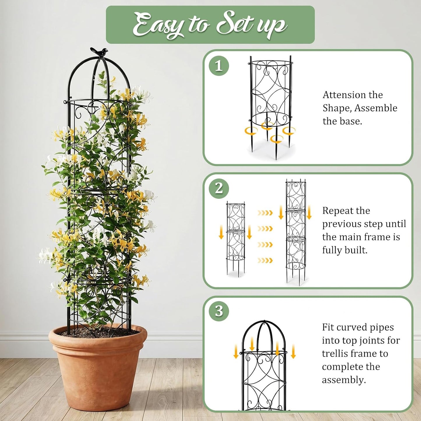 6.1FT Metal Garden Obelisk Trellis for Roses, Vines & Tomatoes