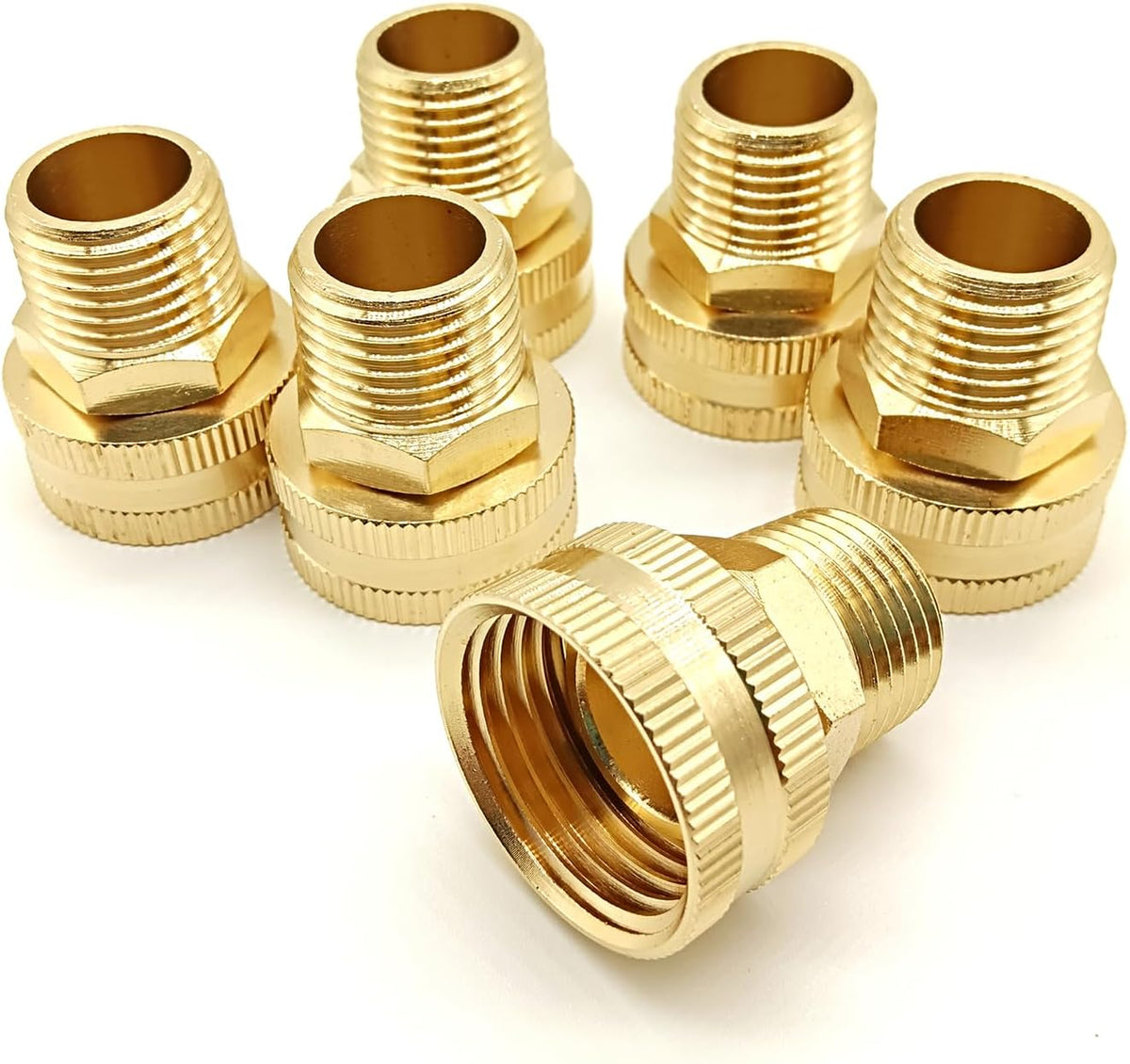 Solid brass Garden Hose Fittings Connectors Adapter Heavy Duty Brass Repair Female to male faucet leader coupler dual water hose connector(3/4" GHT Female to 1/2" NPT Male) 2 Pcs